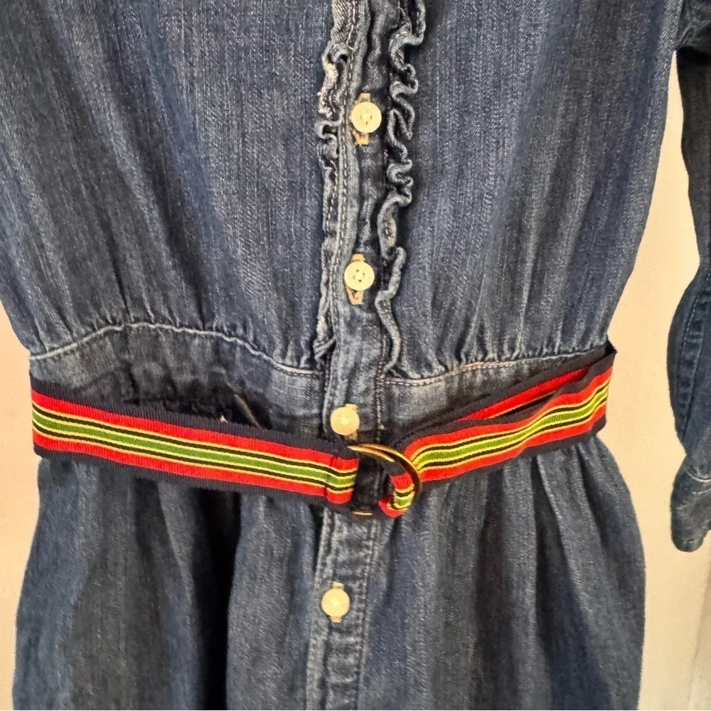 Ralph Lauren Girls Denim Button Up Dress, Long Sleeve Belt Size 5